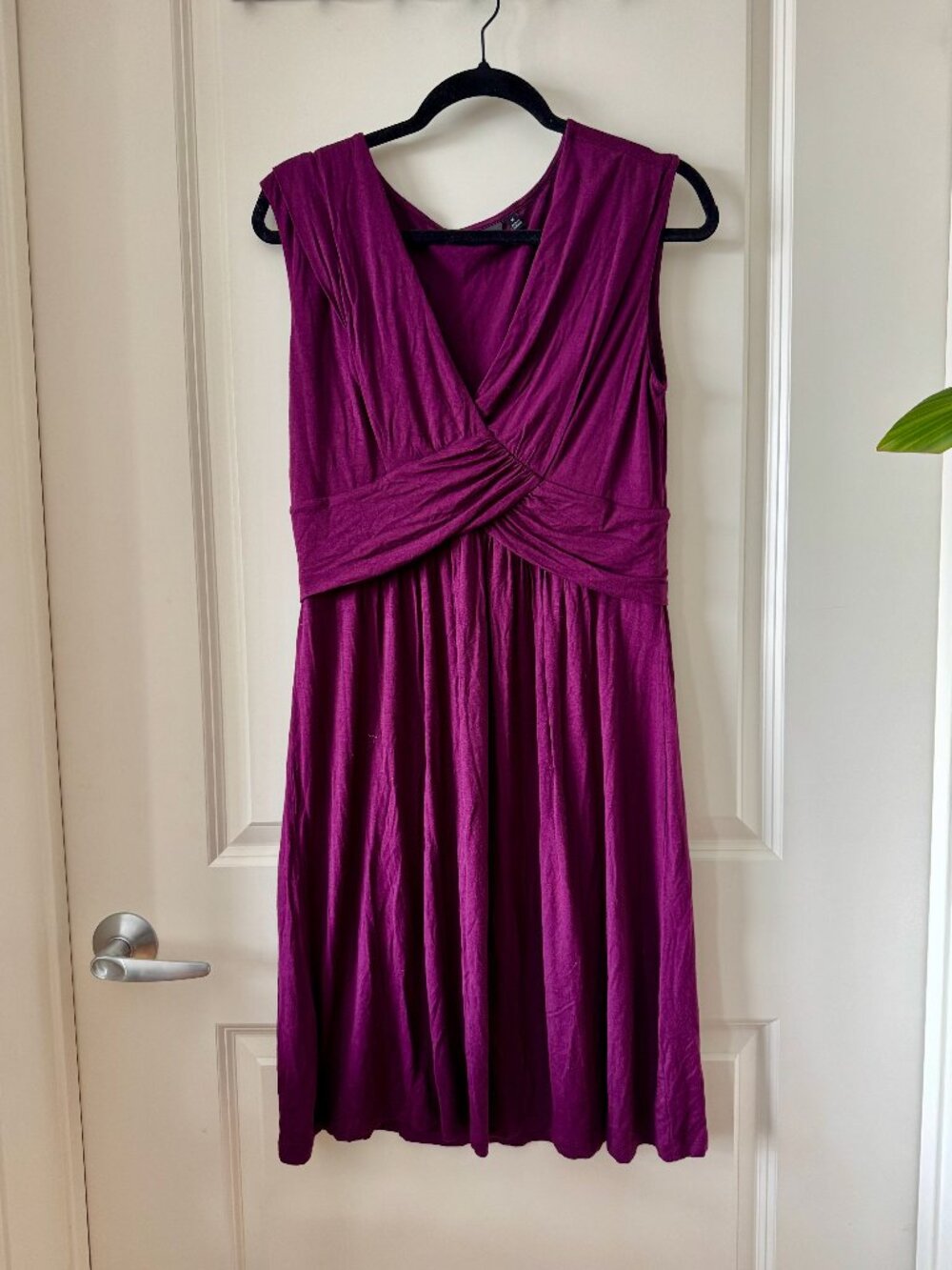 Plum Faux Wrap Midi Dress Twist Waist Sleeveless Size M